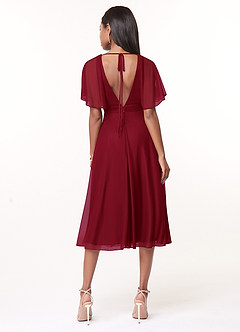 Azazie Tinsley Bridesmaid Dresses Burgundy A-Line Pleated Mesh Dress image2