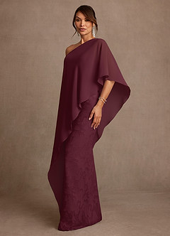 Azazie Wilma Mother of the Bride Dresses Cabernet Sheath One Shoulder Floral Burnout Dress image2