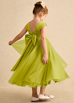 Azazie Chickadee vestidos de niña de las flores Vestido de Hierba De Limón de Satin Mate de Corte Princesa con Escote de Corazón image1