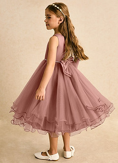 Azazie Lass vestidos de niña de las flores Vestido de Rosa De Cedro de Tul de Corte En A con Lazo image3