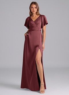 Azazie Ambrosia Bridesmaid Dresses Merlot A-Line Pleated Stretch Satin Dress image6