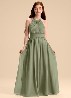Azazie Malone Junior Abito A-Line in Chiffon Plissettato Pistacchio image1