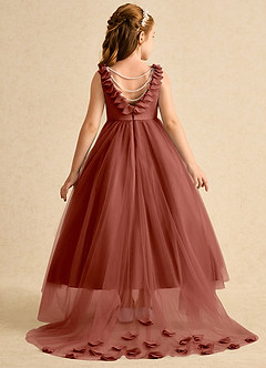 Azazie Lorita Robe Demoiselle D'honneur Fillette Robe Trapèze en Tulle Perlé Auburn image1