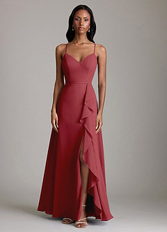 Azazie Naeem Vestidos de damas de honor Vestido de Granada de Gasa de Corte en A con Cuello en V fruncido image3