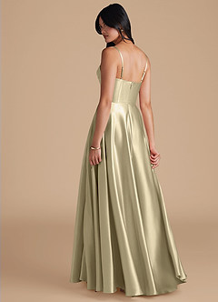 Azazie Elle Bridesmaid Dresses Moss Green A-Line with Pockets Metallic Satin Dress image2