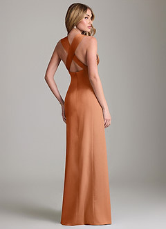 Azazie Cemion 신부 들러리 드레스 A라인 스트레치 새틴 바닥 길이 드레스 image3