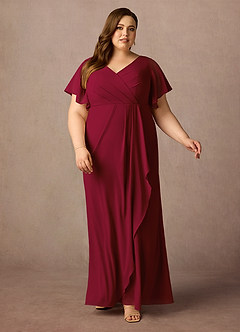 Azazie Song Mother of the Bride Dresses Burgundy Mermaid V-Neck Pleated Stretch Chiffon Dress image6