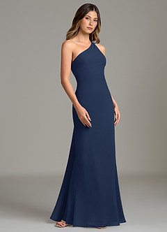 Azazie Juniper Bridesmaid Dresses Dark Navy Mermaid One Shoulder Chiffon Dress image5