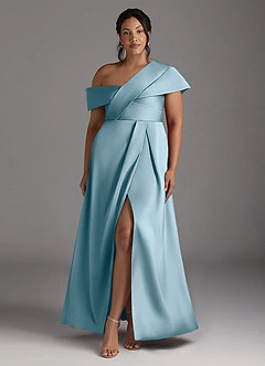 Azazie Milton Mother of the Bride Dresses Moody Blue A-Line Pleated Stretch Satin Dress image9