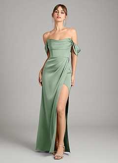 Azazie Johana Bridesmaid Dresses Matcha Mermaid Off the Shoulder Stretch Satin Convertible Dress image6