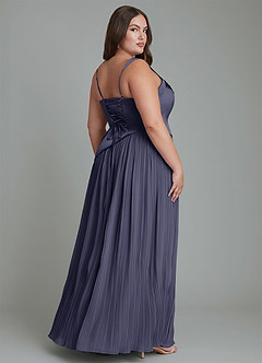 Azazie Stephanie Robes de demoiselle d'honneur Robe Trapèze en Satin extensible Plissé Bleu Orageux image8