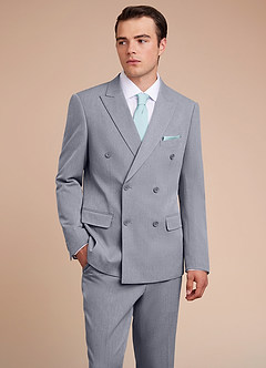 front Collins Grey Double Breasted Wool Blend Suit Jacket