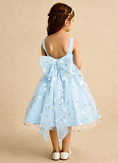 Azazie Bean Flower Girl Dresses Sky Blue Ball-Gown Sleeveless Tulle Dress image2