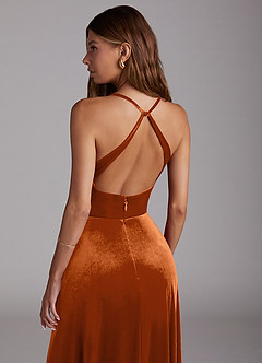 Azazie Davis Vestidos de damas de honor Vestido de Naranja Quemada de terciopelo de Corte en A image6