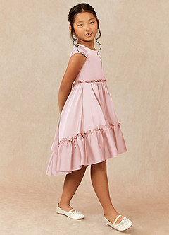 Azazie Lee Flower Girl Dresses Blushing Pink A-Line Bow Stretch Satin Dress image3