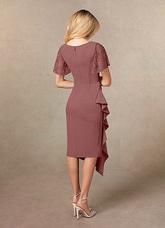 Azazie Eloise Mother of the Bride Dresses Desert Rose Sheath Pleated Stretch Crepe Dress image2