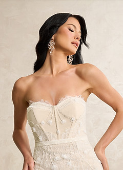 Azazie Ceresia Wedding Dresses Diamond White Champagne Sheath Sequins Tulle Dress image6
