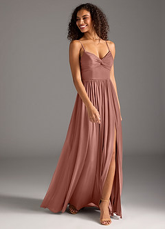 Azazie Zeya Bridesmaid Dresses Cedar Rose A-Line Pleated Mesh Dress image3