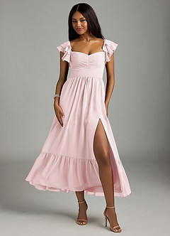 Azazie Anaya Bridesmaid Dresses Blushing Pink A-Line Pleated Chiffon Dress image1