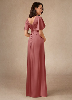 Azazie Emmeline Mère de la mariée Robes Robe Trapèze en Satin extensible Plissée Antique Rose image2