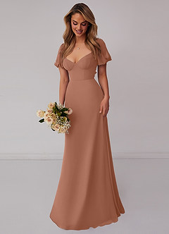 Barbie ♥ Azazie Jurken voor bruidsmeisjes Jurk van Chiffon met A-Lijn Geplooid Bronzeertint image6
