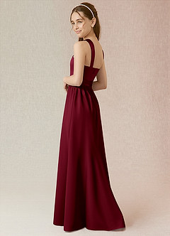 Azazie Jiya Junior Burgundy A-Line Pleated Stretch Satin Dress image3