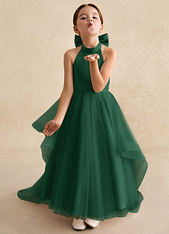 Azazie Bev Flower Girl Dresses Dark Green A-Line Convertible Tulle Dress image4