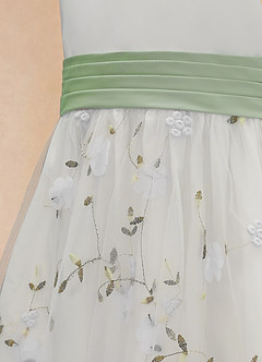 Azazie Pollie Flower Girl Dresses Ivory Dusty Sage A-Line Bow Tulle Dress image13