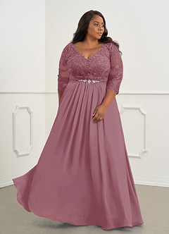 Azazie Hayek Mother of the Bride Dresses Vintage Mauve A-Line V-Neck Lace Chiffon Dress image9