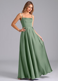 Azazie Elita Bridesmaid Dresses Matcha A-Line Pleated Stretch Satin Dress image3