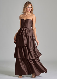 Azazie Faye Bridesmaid Dresses Ganache A-Line Ruched Stretch Satin Dress image6