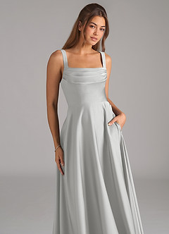 Azazie Shaude Brautjungfernkleider A-Linie Plissee Stretch-Satin Kleid Silber image2