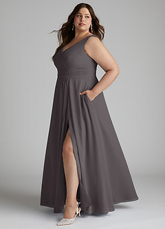 Azazie Karina Bridesmaid Dresses Steel Grey A-Line Pleated Chiffon Dress image7