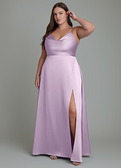Azazie Sarella Robes de demoiselle d'honneur Robe Trapèze en Satin extensible Plissé Frostiges Flieder image6