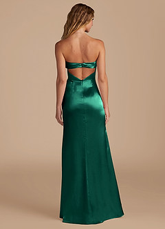 Azazie Leonis Bridesmaid Dresses Emerald Mermaid Pleated Metallic Satin Convertible Dress image6