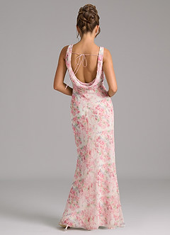 Azazie Rylina Bridesmaid Dresses Abstract Watercolor Floral Mermaid Pleated Chiffon Dress image4