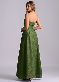 Azazie Lucienne Bridesmaid Dresses Olive A-Line Strapless Floral Burnout Dress image2