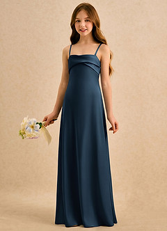 Azazie Mirabella Girls Formal vestidos de niña de las flores Vestido Azul Marino Oscuro de Satén Elástico de Recto con Escote corazón image2