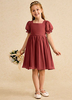 Azazie Jolie Blumenmädchenkleider A-Linie mit ärmel Chiffon Kleid Terrakotta image4