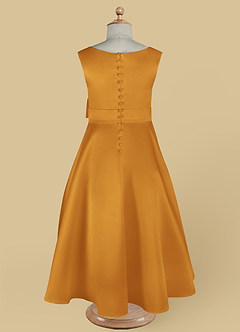 Azazie Lindy Flower Girl Dresses Butterscotch A-Line Pleated Matte Satin Dress image14