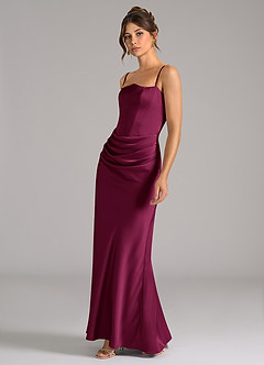 Azazie Debby Bridesmaid Dresses Red Plum Mermaid Strapless Stretch Satin Convertible Dress image6
