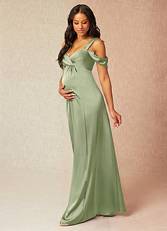 Azazie Rhea Maternity Bridesmaid Dresses A-Line Off-The-Shouler Pleated Stretch Satin Floor-Length Dress image3