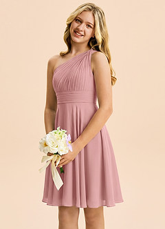 Azazie Charlize Junior Dusty Rose A-Line Pleated Chiffon Dress image3