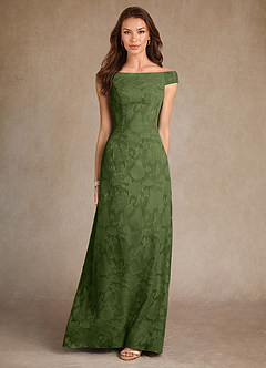 Azazie Moore 신부의 어머니 드레스 A라인 보트넥 플로럴 번아웃 플로어 길이 드레스 image3