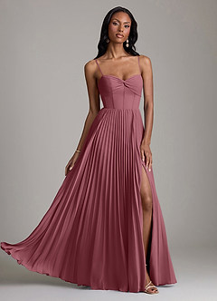 Azazie Akiko Robes de demoiselle d'honneur Robe Trapèze en Mousseline de soie Décolleté en cœur Rose Du Désert image1