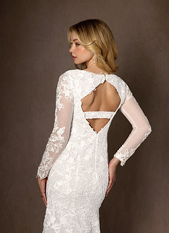 Azazie Dulce Amor Wedding Dresses Diamond White Mermaid V-Neck lace Tulle Dress image3