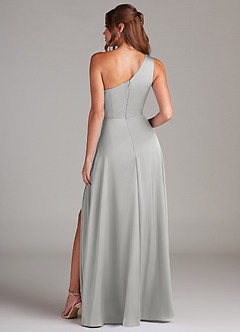 Azazie Brooke Brautjungfernkleider A-Linie One-Shoulder Stretch-Satin Kleid Silber image7