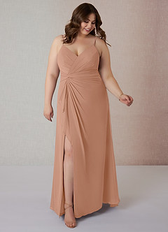 Azazie Emerald Bridesmaid Dresses Champagne Rose A-Line Ruffled Chiffon Dress image7