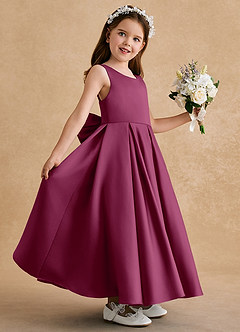 Azazie Honey Bear Flower Girl Dresses Mulberry A-Line Pleated Matte Satin Dress image5