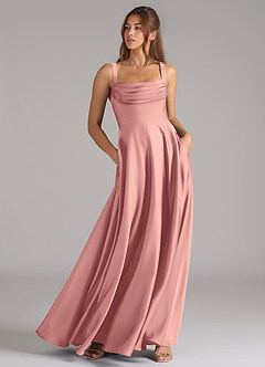 Azazie Shaude Bridesmaid Dresses Rosette A-Line Pleated Stretch Satin Dress image3